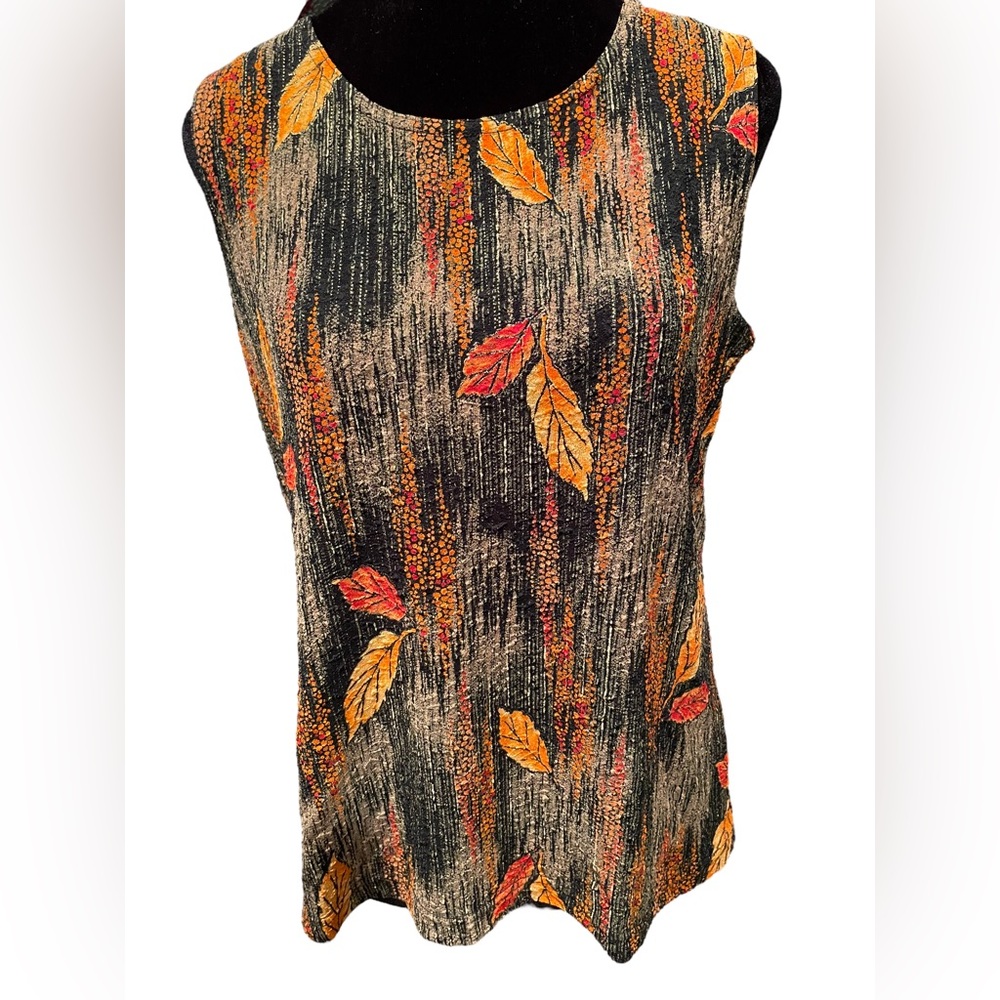 N Touch Vintage 90s Orange Fall Autumn Harvest Woodland Leafy Stretch Tank Top